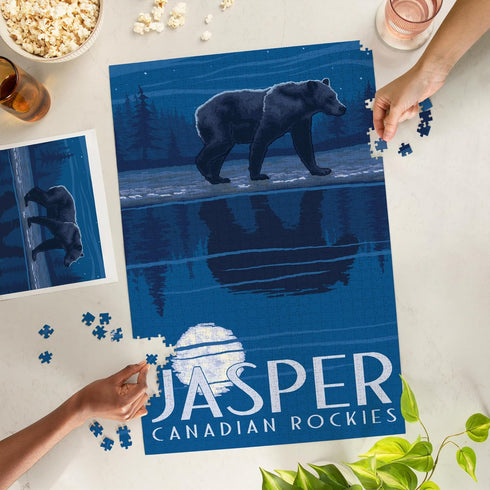 Lantern Press 1000 Piece Jigsaw Puzzle, Bear in Moonlight, Jasper Canadian Rockies