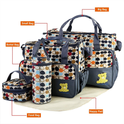 Wilytyres 5PCS Set, Mummy Diaper Bags Tote Waterproof Diaper Bags, Maternity Bag with Nappy Changing Pad Insulated