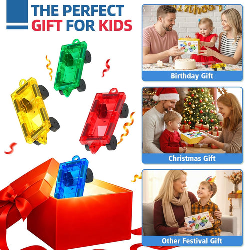 8PCS Set 3+ Magnetic Tiles Mini Cars Construction Compatible with Mini & Major Tiles, Magnet Car Easter Toys for Year