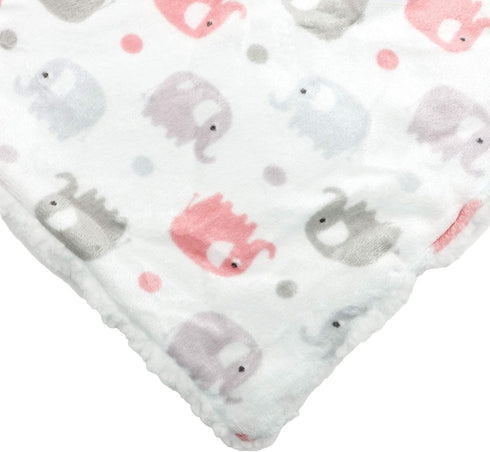 EVERYDAY KIDS Large Ultra Soft Gray and Pink Elephant Minky Baby Blanket for Girls Mink and Sherpa Toddler and Baby Girl Blanket Measures 30 x 40”; Trendy Animal Elephant Baby Nursery Decor by EVERYDAY KIDS