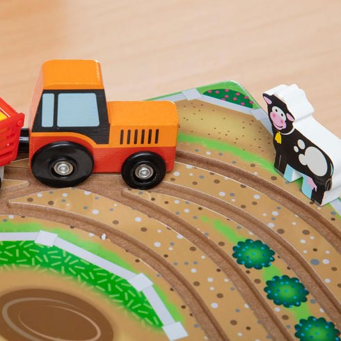 17-Piece 4 1+ Melissa & Doug Wooden Take-Along Tabletop Farm, Farm Vehicles, Play Pieces, Barn, Grain House Take-Along