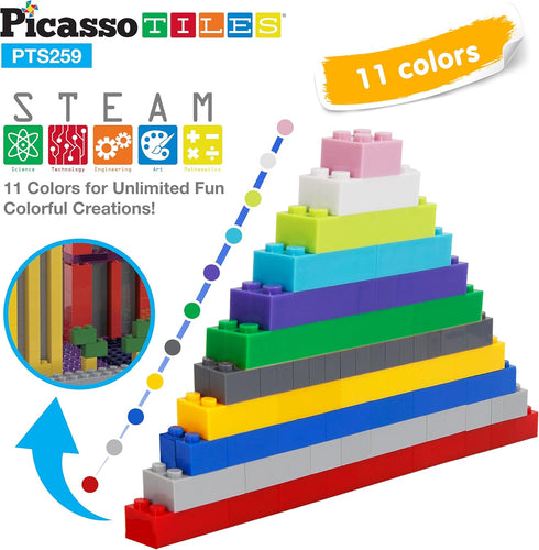 PicassoTiles 259pcs Magnetic Brick Tile Building Block Combo Set, Compatible with Other Tiles for Ages 3+