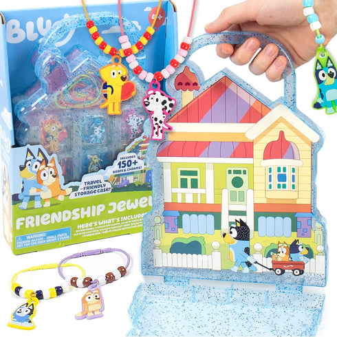 Horizon Group USA Friendship Jewelry Kit with 150 Beads and 6 Charms, Bluey Storage Case Included for Kids