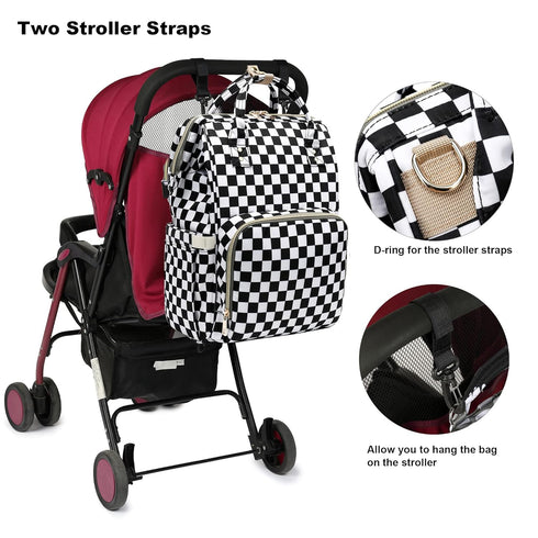 Yusudan Backpack Diaper Bag for Baby Boys Girls, Waterproof Large Nappy Bags for Mom & Dad (Checkered)