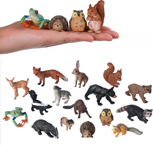 Flormoon Small Animal Figures for Kids - 16PCS Realistic Forest Animals Baby Figurines - Educational Toys
