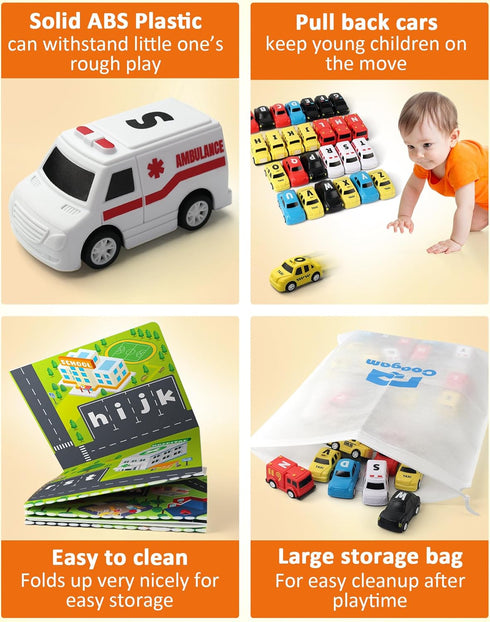 26pcs 3 4 5 Coogam Alphabet Maze, Pull Back Car with Play Mat Preschool Letter Matching Game for Years Old, Montessori