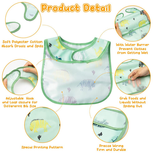 6Pcs Waterproof Toddler Bibs Set, Adjustable Baby Teething Bib with Crumb Catcher Pocket for 6-24 Months