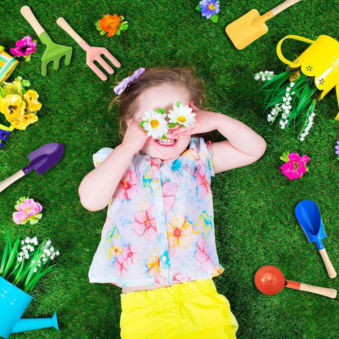 Egashow 6 8" Playset PCS Kids Gardening Tools, Metal Beach Sandbox Digging Toys with Sturdy Wooden Handle, Safe