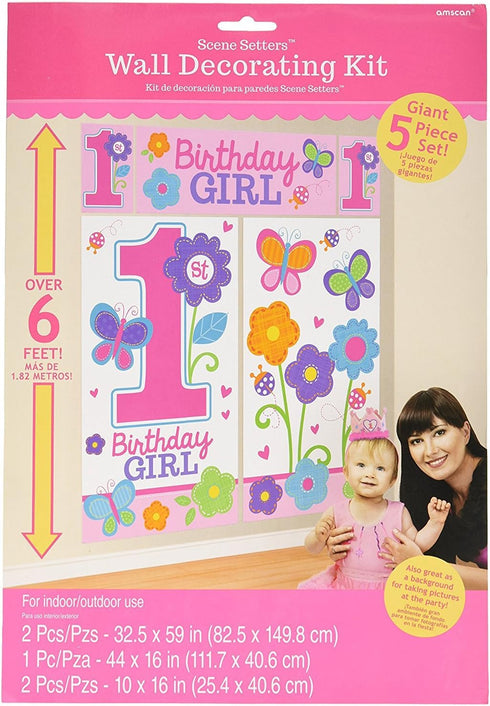 Wall Decorating Kit, 1st Birthday, Girl, Flowers and Butterflies Collection