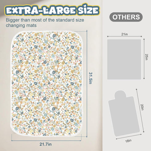 31.5" 21.5" Use(Floral1) Baby Diaper Changing Pad x Extra Large Waterproof Absorbent Portable Changing Mat, Reusable