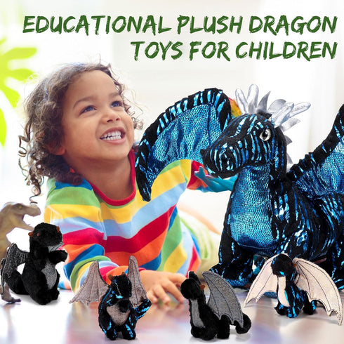 Deekin 7 Pcs Dragon Toy Set - 16 Inch Large Stuffed Animal with 4 Cute Baby Plush Dragons and 2 Eggs