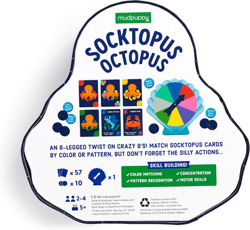 Mudpuppy Socktopus Octopus – Classic Kids Crazy 8’s Memory Game, Color Matching for Ages 5+, 2-4 Players
