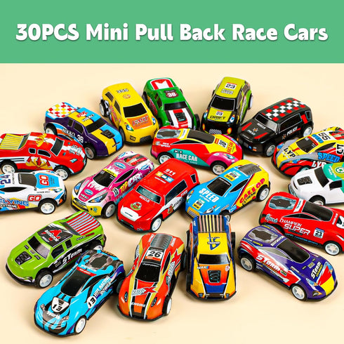 AZEN 30 Pcs Mini Vehicles Pull Back Cars, Party Favors for Kids 4-8, Bulk Race Cars Toys, Goodie Bag Stuffers