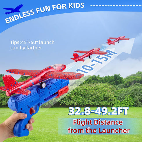 Toy Airplane 3 Pack, Airplane Launcher Toys with 2 Flight Modes for Kids Ages 3-12 Birthday Gift