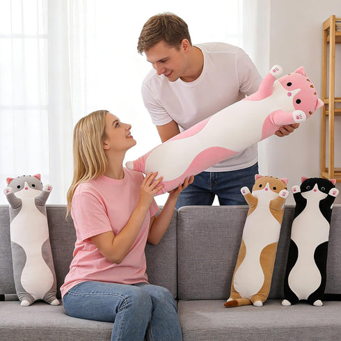 35.4 Inch) Cute Cat Plush Long Body Pillow Soft Cartoon Stuffed Animal Doll, Kawaii Cat Plushie Cuddle Toy for Kids