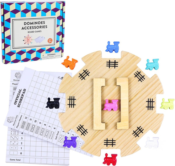 Mexican Train Dominoes Accessories Set with Wooden Hub (Felted Bottom) - Includes