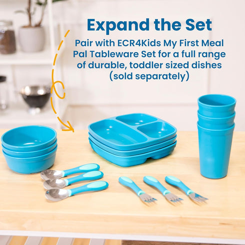 ECR4Kids My First Meal Pal Stainless Steel Spoons, Toddler Silverware, 3-Pack, White, Light Grey