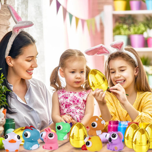 FLYSNK 8 Pack Jumbo Golden Easter Eggs Fillers with Eye-pop Fidget Stress Toys, Easter Basket Stuffers Fillers Large