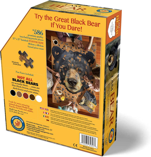 Madd Capp Puzzles - I AM Bear, 550 Pieces, Animal Shaped Jigsaw Puzzle, 27inx26in, Black