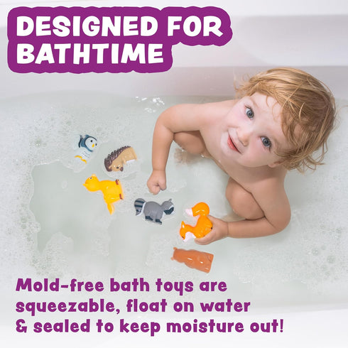 6 Pack Set Tub Works Woodland Animals Watertight Baby Bath Toys, | Sealed, No Hole Bath Toys Design Keeps Moisture Out