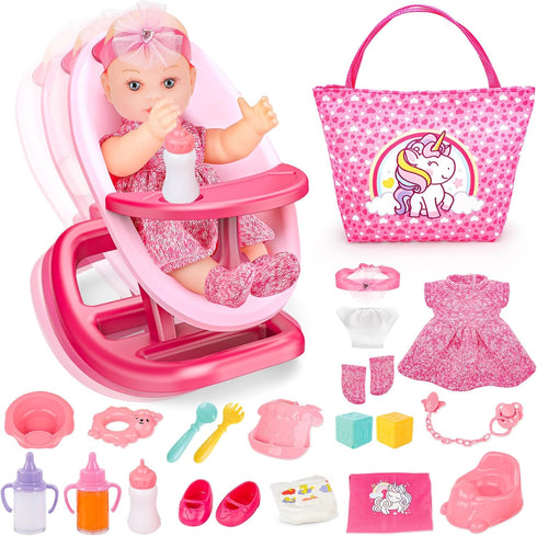deAO Baby Doll Playset Baby Doll Crib Bed Set Adjustable 2 in