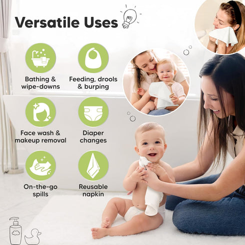 6-Pack 10x10 Baby Washcloths Soft Absorbent Viscose from Bamboo Washcloths for Face, Body, Baby Towels for Newborn