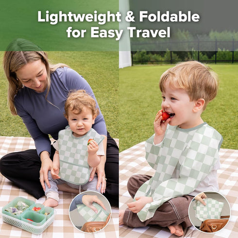 2 Pack 6-24M haakaa Baby Smock Bib (Long Sleeve + Short Sleeve), Waterproof + Easy Clean Toddler Feeding Bib