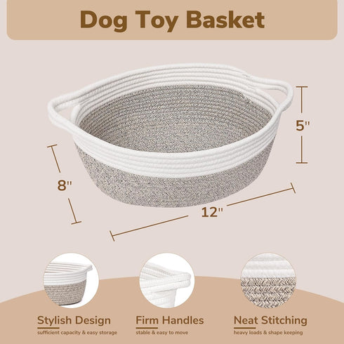 Goodpick Small Woven Storage Basket with Handles, Organizing Dog Basket, 12"X 8" X 5" Mixed Brown