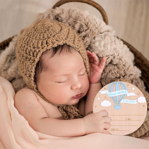 Penitue 5.9in Birth Announcement Sign with Pen, Wooden Hello World Birth Announcement Plaque Welcome Newborn Baby Name