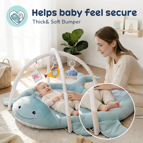 Tummy 012 Baby Play Mat, Whale Time Mat with Toys, Baby Activity Gym for Infants Months Sensory Floor Mat for Boys