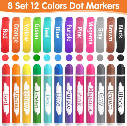 Vakuny 96pcs 12 Set Bingo Daubers Bulk for Kids, Washable Art Dot Markers, Colors Preschool Do A Dot Art Markers Paint
