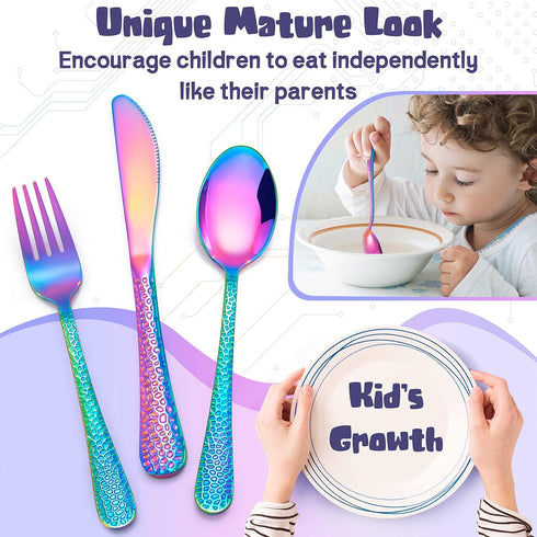 HaWare 9-Piece Kids Silverware Set, Stainless Steel Hammered Flatware, Includes 3 Spoons, 3 Forks, 3 Knives for
