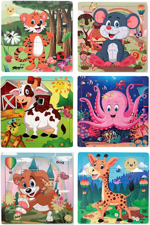 Puzzles for Kids Ages 3-5 - 20 Piece Colorful Wooden Puzzles Set of 6 - Learning Toys for Boys and Girls