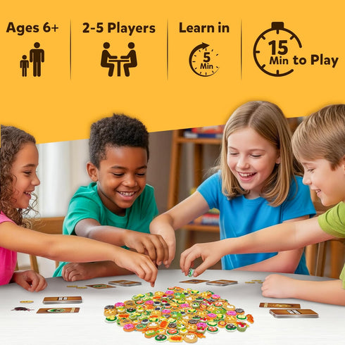 6, 7, 8 25 Gone in Seconds - Fast-Paced Mini Food Game for Kids, Teens & Adults, Quick Reflex Family & Party Board