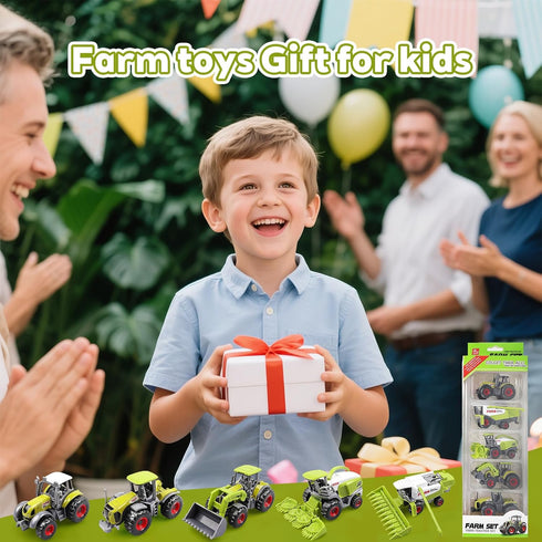 5 Pack Set 3+ Diecast Farm Tractor Toys, Mini Farm Vehicle with Combine Harvester, Forage Harvester and Trucks, Metal