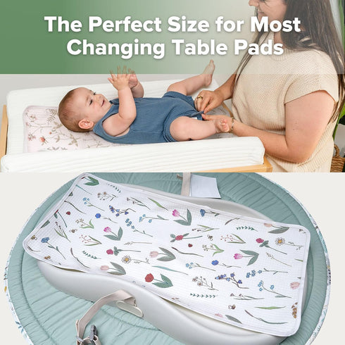 haakaa 100% (2pcs, 13" 27.5" Waterproof Changing Pad Liners, Cotton, Soft & Breathable x Honey Blossom+Vintage Garden)