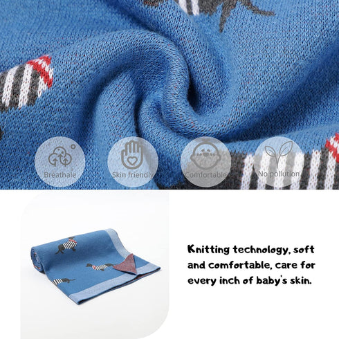 100% 30x40 inches Opewod Baby Blanket Knitted Cotton Soft Blankets for Newborn Boy Girls Cute Dog Dachshund Jean Blue