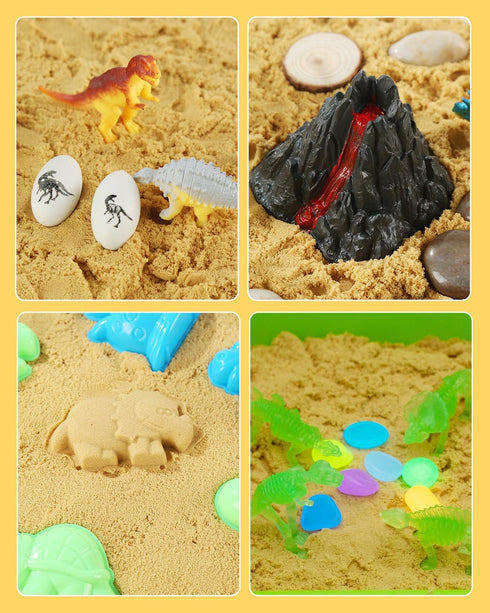sikmcle Set 3-6+ Dinosaur Sensory Bin Toy for Toddlers and Play Sand for Kids Include Glow in The Dark Dinosaur Ages