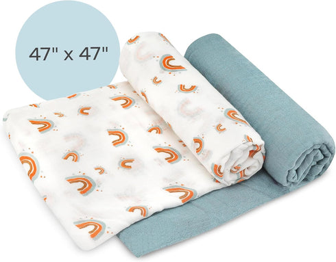 Fern & Avery 2-Pack Baby Swaddle Blankets, Lightweight Breathable Receiving Blankets for Boys & Girls, Gender Neutral,