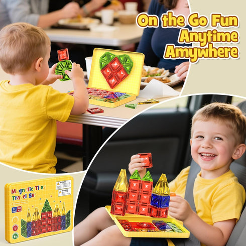 Set 40PCS 10% 3+ Mini Magnetic Tiles Travel - Diamond Texture Magnetic Building Blocks for Kids, Thicker & Portable