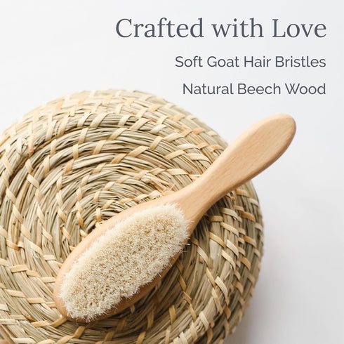 Natemia Baby Hair Brush with Soft Goat Hair Bristles - Gentle Wooden Comb for Infants, Newborn Bath Essential