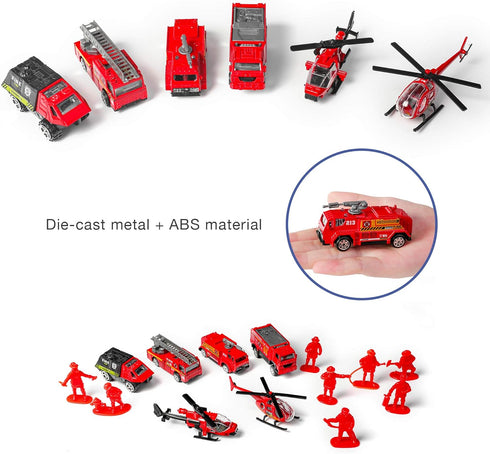14 Pack Die-cast Fire Truck Vehicles Sets, 6 Pack Alloy Metal Fire Engine Models and 8 Pack Firefighter Playset