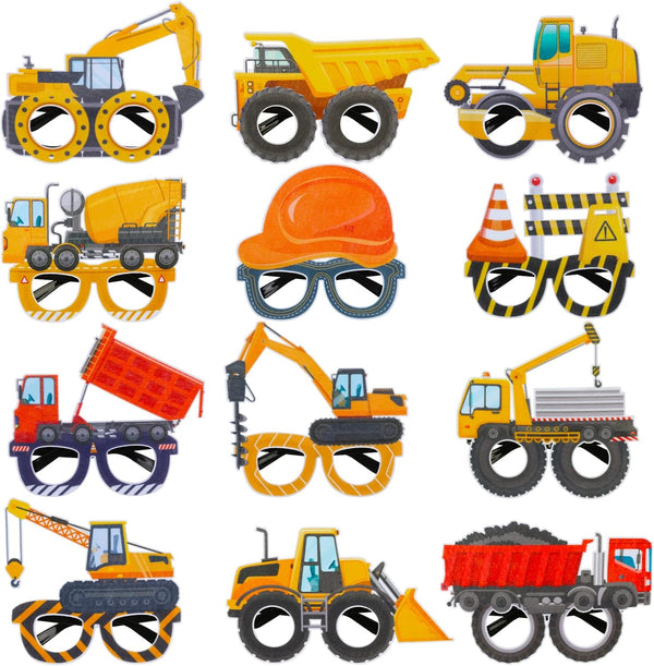 Construction Party Supplies 12PCS Construction Party Felt Glasses with Tractor Excavator Dump