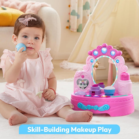 lalalark Set 40+ 6 1 2 3 JOVA Toddler Vanity & Baby Vanity Mirror Toy, Interactive Pretend Vanity with Sounds