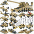 WW2 Army Building Blocks Toys Set, Create German Dora Heavy Cannon Model or 16 Small Military Vehicles for Boys 6+