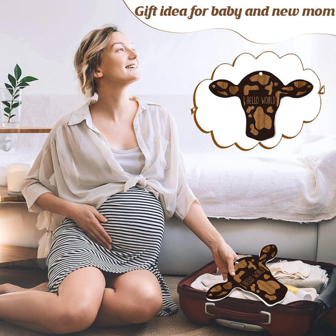Maitys 14 Pieces Cow Baby Monthly Milestone Cards Rustic Wooden Ornament Herd Signs Cattle Newborn Photography Props