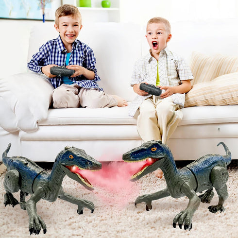 TALGIC Remote Control Velociraptor, Dinosaur Toy with Spraying, Roaring, Swaying Head, Wagging Tail, Remote Control