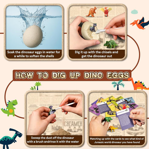 KIDS KING 3-12 (12 Dinosaur Eggs Excavation Kit for Dino Party Favors, Archaeology Digging Activities, Easter Basket