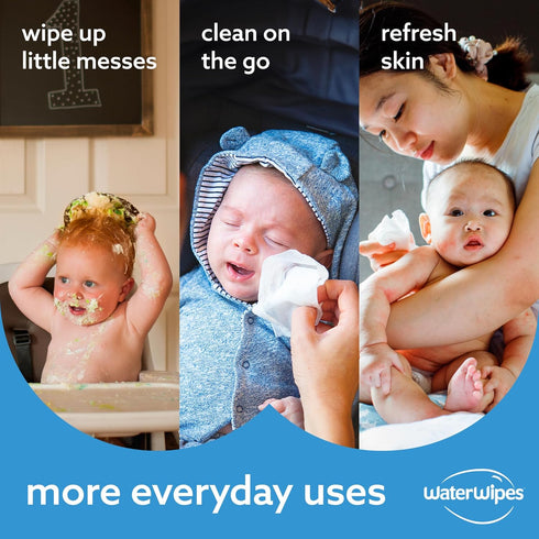 WaterWipes Original 99.9% Water Based Wipes, Plastic-Free, Unscented & Hypoallergenic for Sensitive Skin, 60 Count