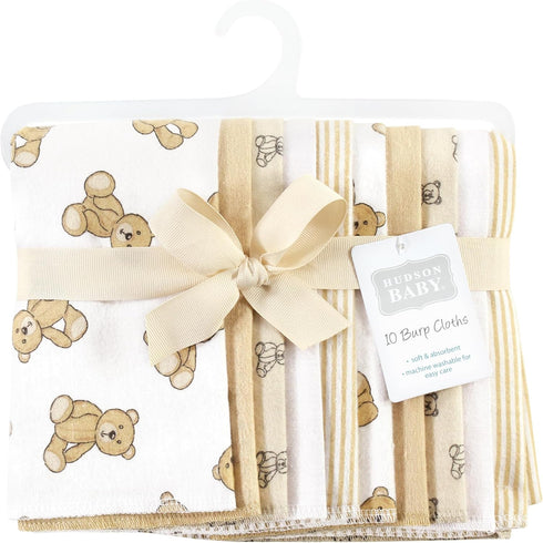 Hudson Baby Unisex Baby Cotton Flannel Burp Cloths, Teddy Bears 10 Pack, One Size by Hudson Baby